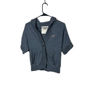 Hollister Y2K Gray Short Sleeve Hooded Cardigan Sweater Womens Small